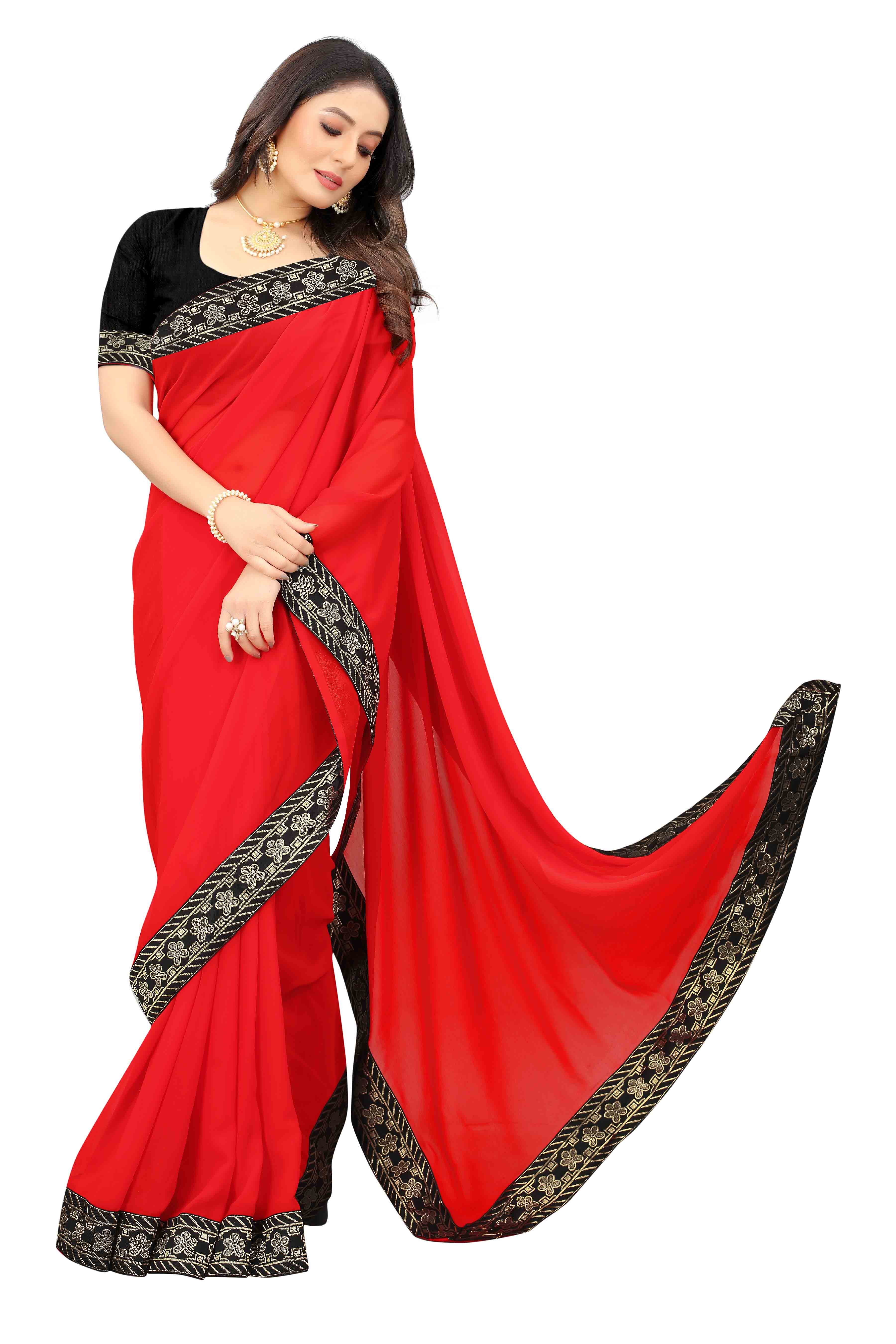 Mudra Solid Plain Georgette Saree Collection (Pack Of 4)