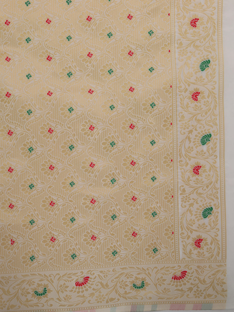 White Kanchipuram Banarasi Semi Silk Saree | Sadika