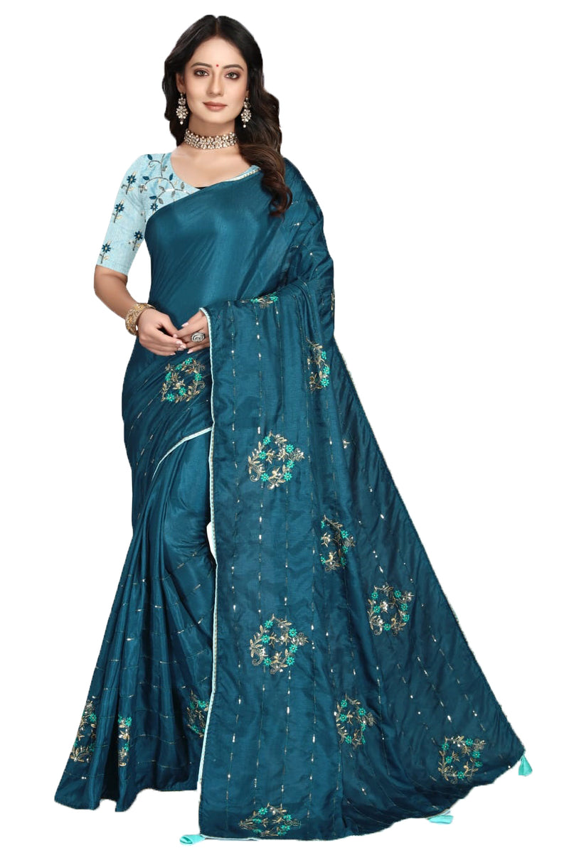 morpich blue saree with exclusive small border lace