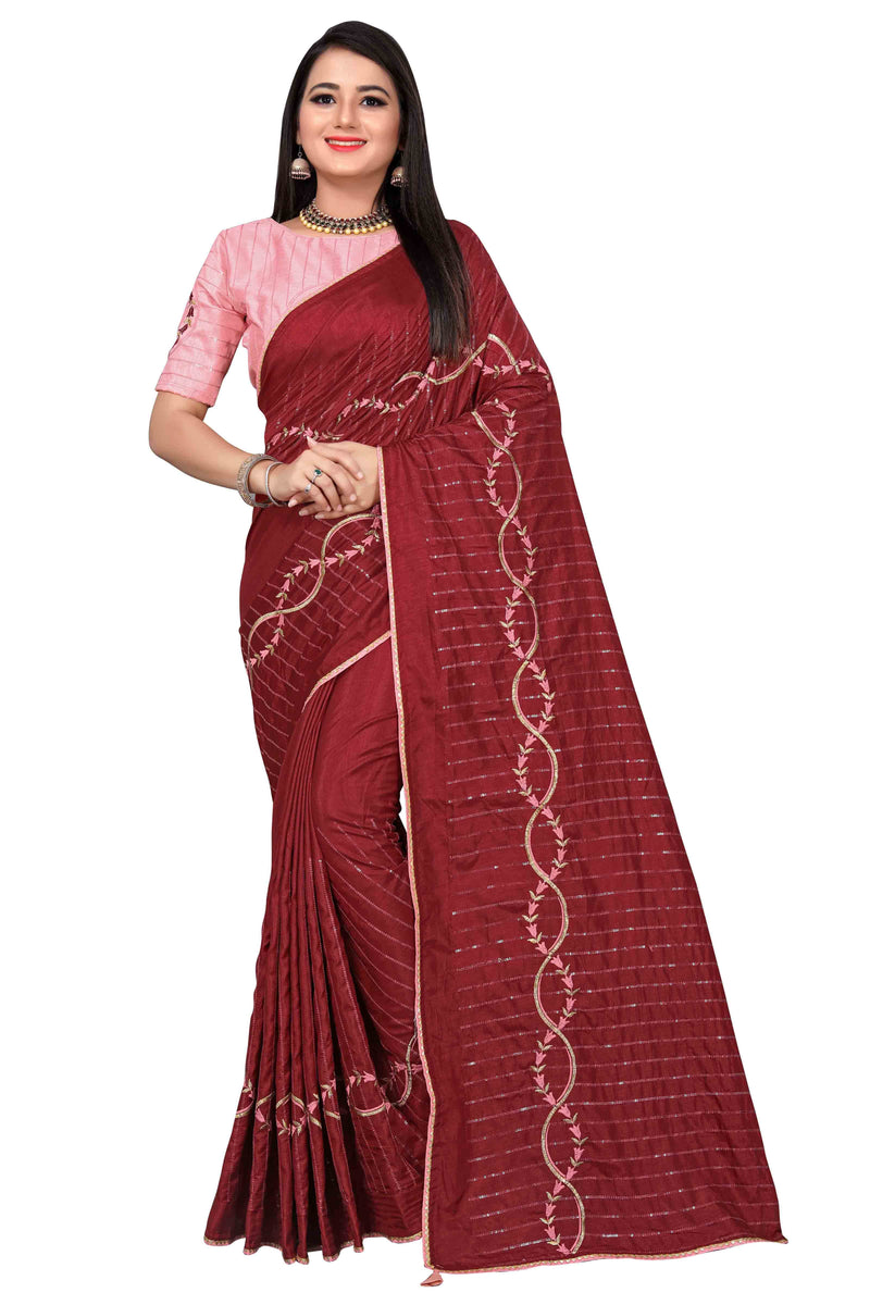 embroidery work saree with free embroidery blouse 