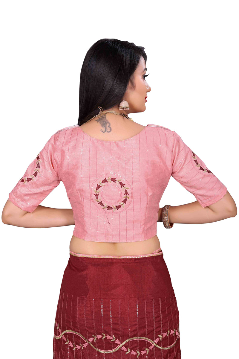 Maroon Embroidery Sequin Silk Saree With Blouse | Sadika
