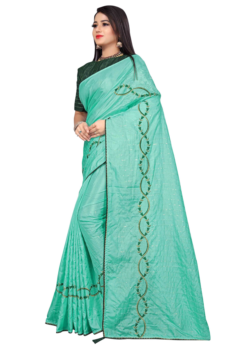 Sky Blue Embroidery Sequin Silk Saree With Blouse | Sadika