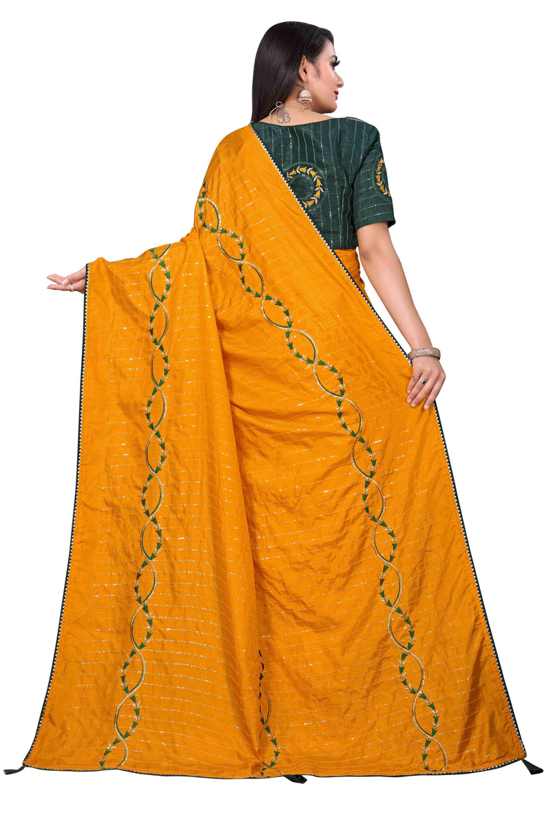 Yellow Embroidery Sequin Silk Saree With Blouse | Sadika