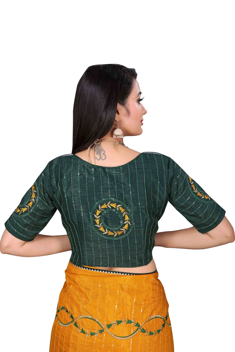 Yellow Embroidery Sequin Silk Saree With Blouse | Sadika