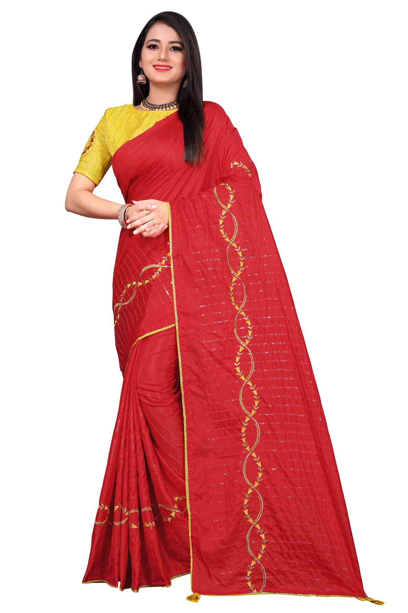 Red Embroidery Sequin Silk Saree With Blouse | Sadika