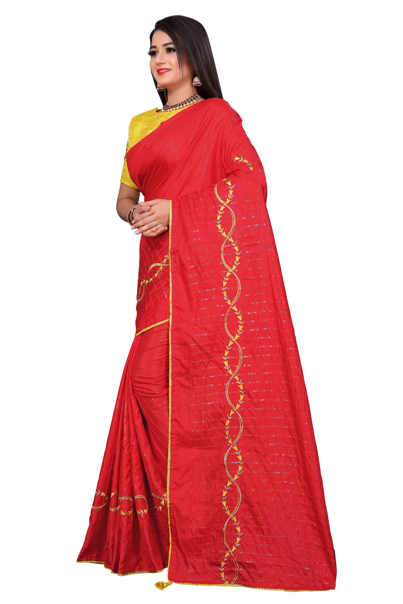 Red Embroidery Sequin Silk Saree With Blouse | Sadika
