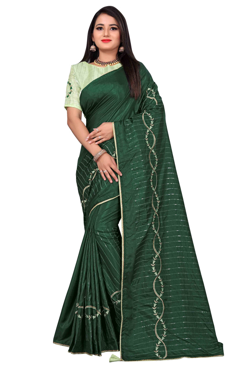 green embroidery dola silk saree