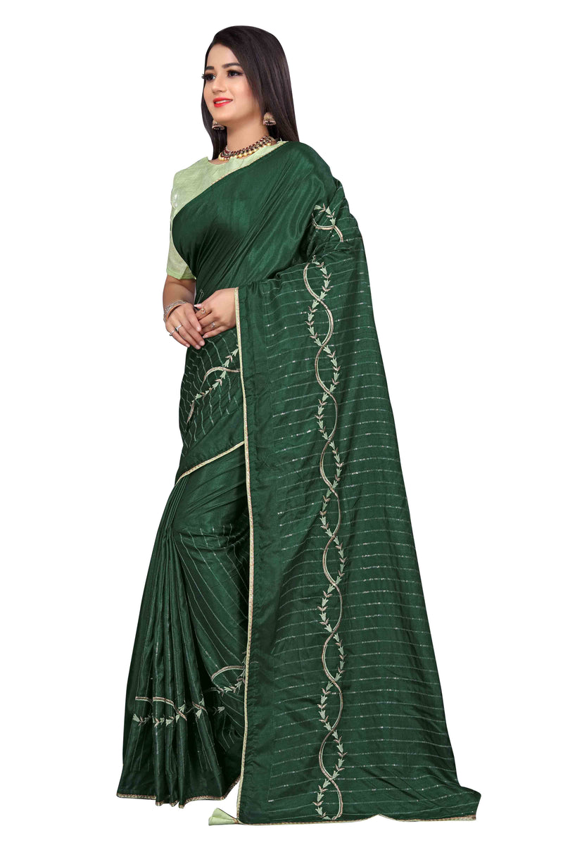 Green Embroidery Sequin Silk Saree With Blouse | Sadika