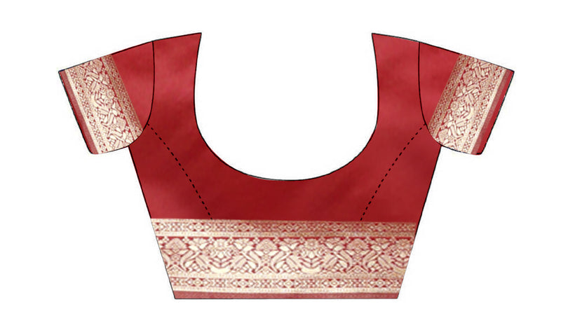 Red Woven Banarasi Semi Silk Saree With Blouse | Sadika