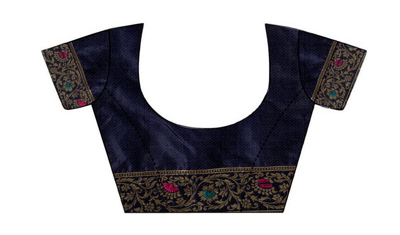 Navy Blue Kanchipuram Banarasi Semi Silk Saree | Sadika
