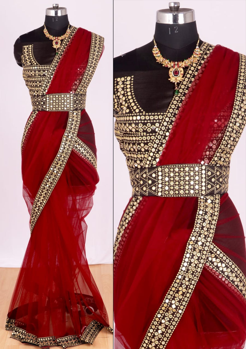 sequence lace border saree