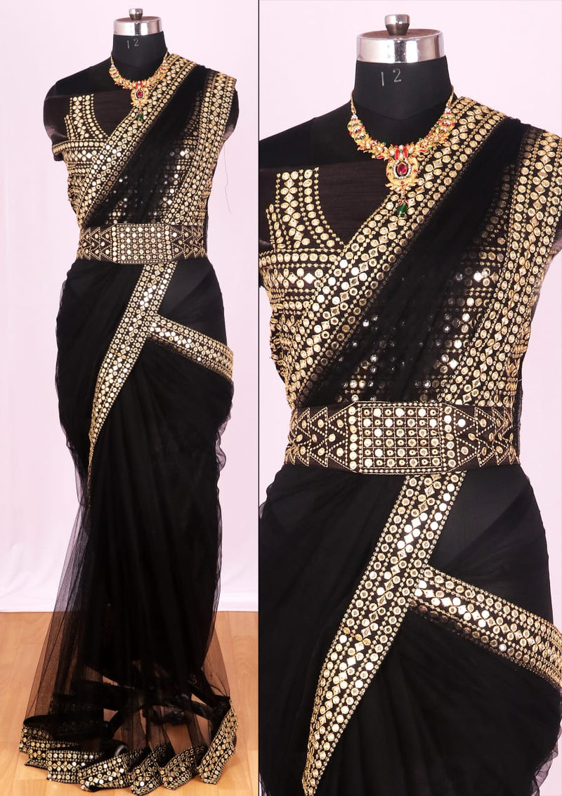 Black Sequence Border saree with Free Sequin black Blouse