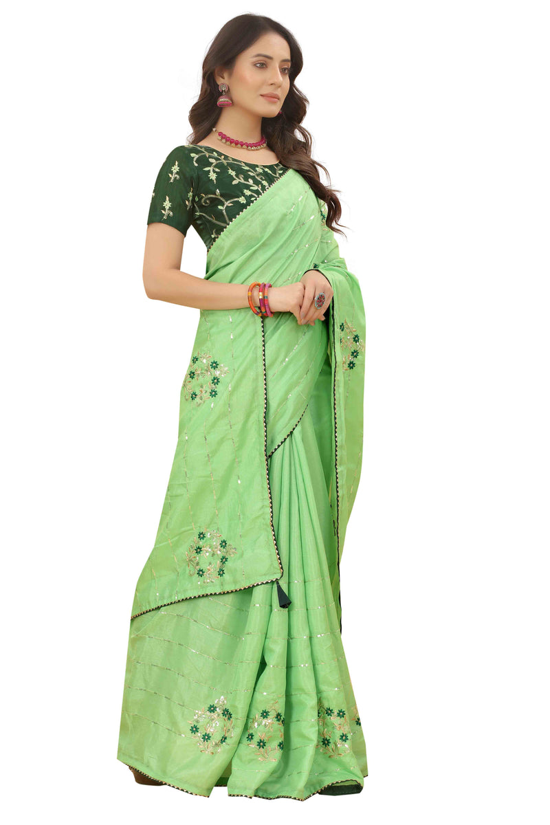 Green Embroidery Sequin Silk Saree With Blouse | Sadika
