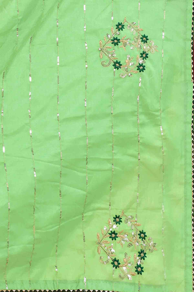 Green Embroidery Sequin Silk Saree With Blouse | Sadika