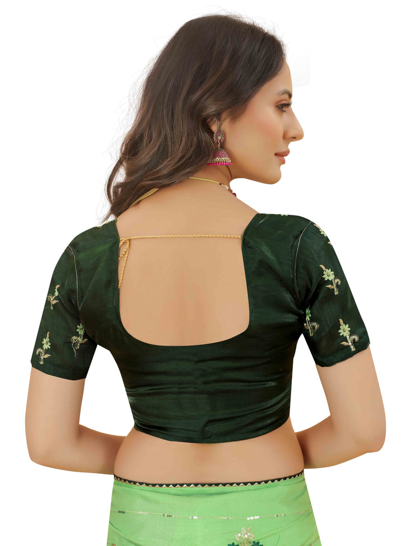 Green Embroidery Sequin Silk Saree With Blouse | Sadika