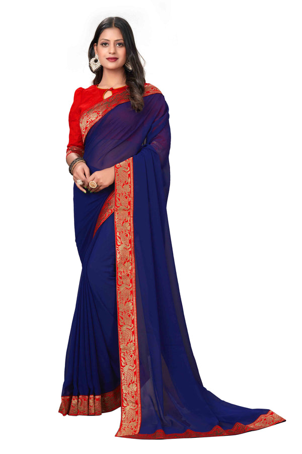 Navy Blue Party Wear Georgette Saree With Blouse | Sadika