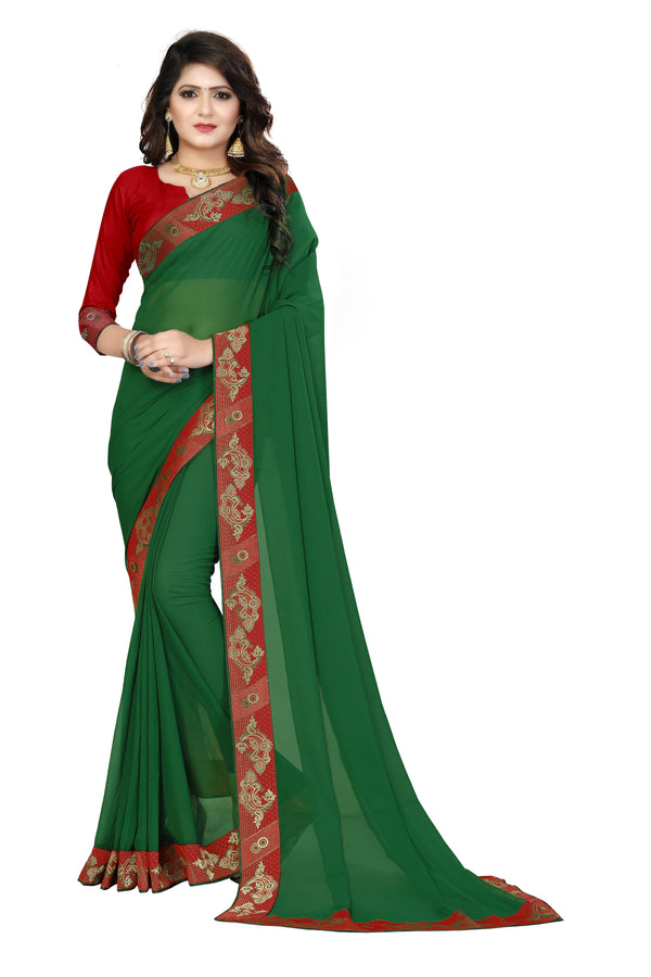 Green Party Wear Georgette Saree With Blouse | Sadika
