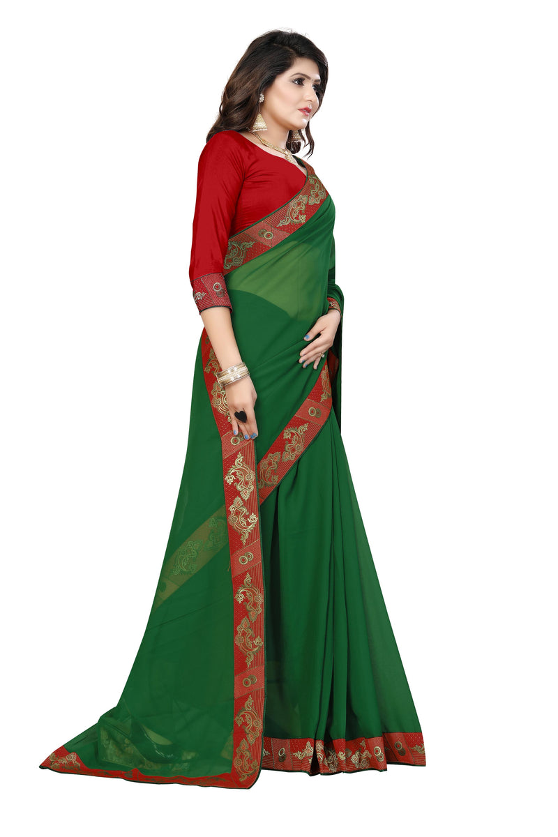 Green Party Wear Georgette Saree With Blouse | Sadika