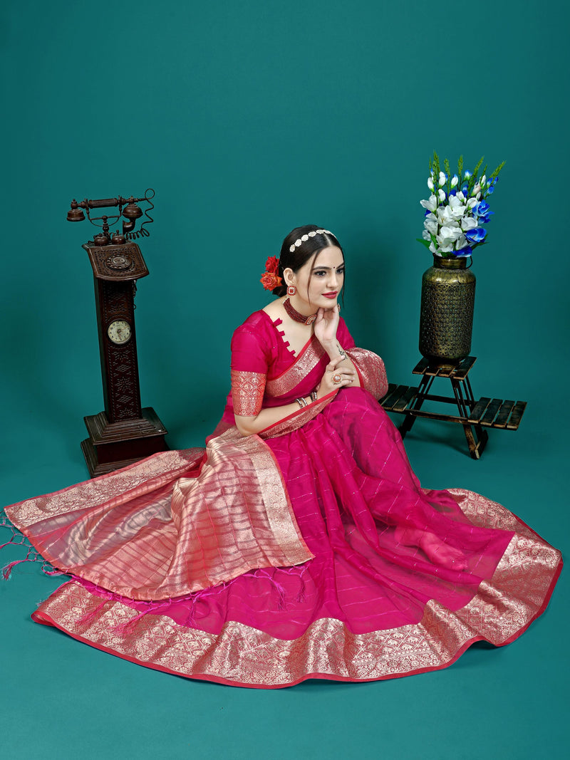 Woven Sequence Crochet Embroidered Banarasi Organza Silk Saree | Sadika