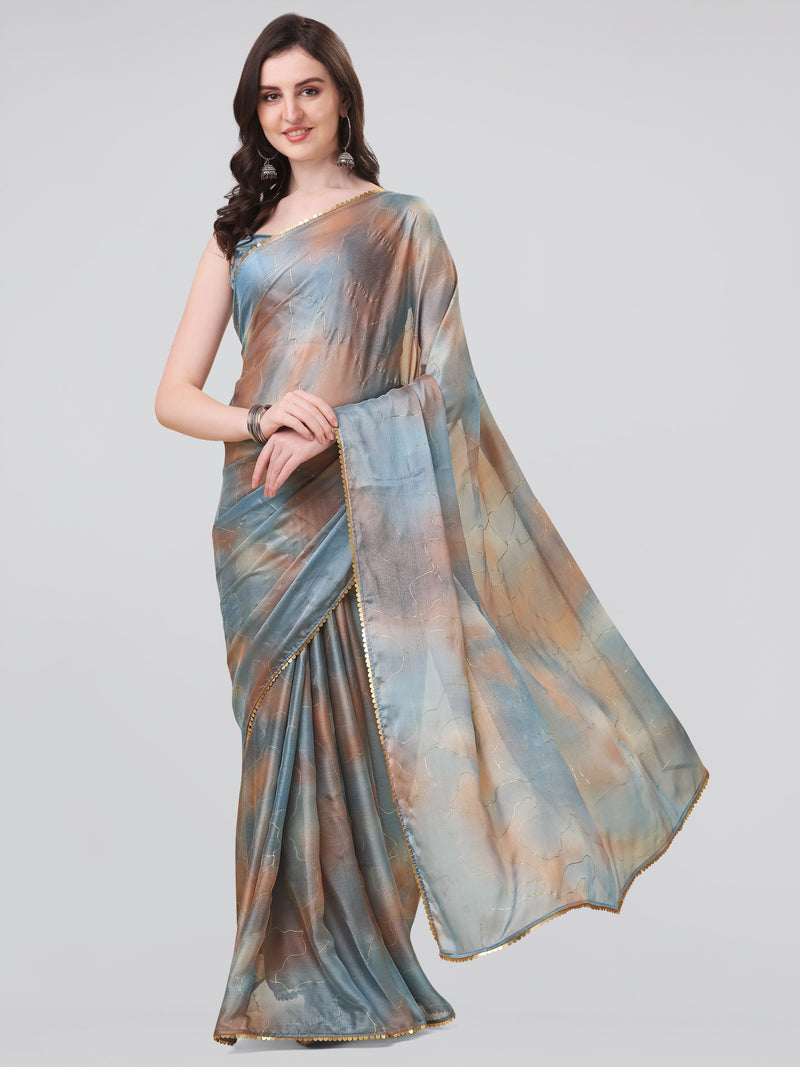 Multi Color Block Foil Printed Sequence Chiffon Saree | Sadika